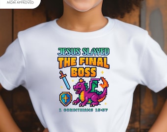 Pixel Dragon Tee Christian Youth Bible Shirt Gamer Kids Faith Clothing Religious Design Game Aesthetic Tshirt Jesus Lover Camp Youth Group
