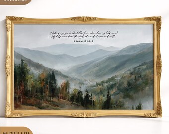 Psalm 121 1 2 Mountain Art Scripture Digital Bible Verse Poster Christian Home Decor Modern Faith Art Landscape Wall Art Minimalist Gallery