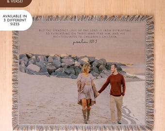 Personalized Photo Woven Blanket Throw Custom Scripture Bible Verse Mother's Day Gift Christian Home Decor Housewarming Anniversary Gift