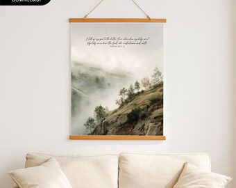 Psalm 121 1 2 Digital Download Mountain Art Scripture Digital Bible Verse Poster Christian Home Decor Modern Faith Art Landscape Wall Art