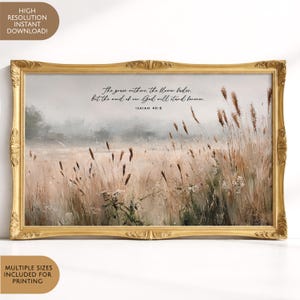 Scripture Wall Art Farmhouse Style Bible Verse Canvas Print Christian Decor Inspirational Quote Wooden Frame Wheat Field Landscape Artwork