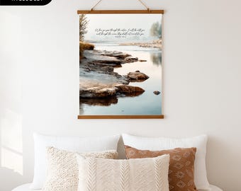 Isaiah 43 2 Digital Download River Landscape Scripture Digital Bible Verse Poster Christian Home Decor Modern Faith Art Nature Wall Art