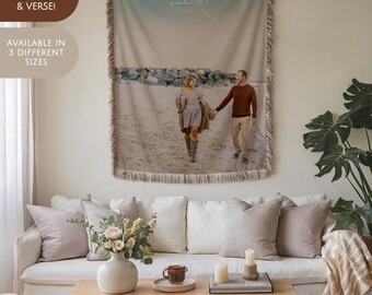 Personalized Throw Custom Photo Gift Scripture Blanket Bible Verse Tapestry Wedding Present Memorial Keepsake Woven Cotton Decor Unique Wrap