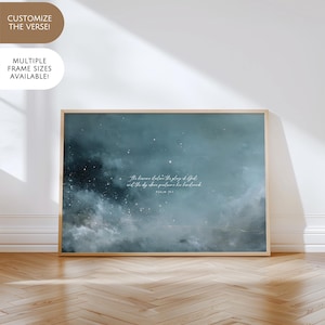 Bibel Vers gerahmte Leinwand Wandkunst Christian Dekor Schrift Druck Psalm Neunzehn Zitat religiöse Wand Teal Design Sternennacht Himmel