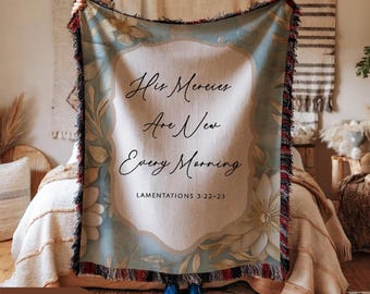 Lamentations 3:22 Woven Throw Bible Verse Blanket Christian Gift Botanical Bedding Religious Wrap Morning Mercy Scripture Tapestry