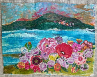 Coastal Garden Appliqué Art: Embroidered Fabric Painting