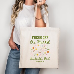 Fresh Off the Market Bridal Shower Gifts, Farmers Market Wildflower Bach Bachelorette Party Tote Bag, She&#39;s Fresh Off the Market Bach Party