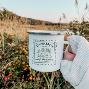 Camp Bachelorette Enamel Mug: Custom Campfire Bridal Party Favors
