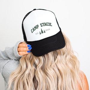 Custom Camping Trucker Hat: Personalized Bachelorette Glamping Merch