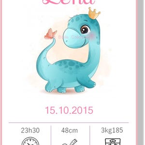 Personalized Poster with First Name & Dinosaur Girl Butterfly – A4 Landscape Format | Unique Minimalist Gift | Printable PDF
