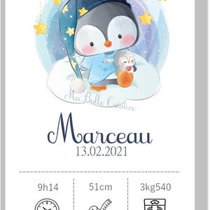 Póster personalizado con nombre y pingüino – Formato horizontal A4 | Regalo minimalista único | PDF imprimible