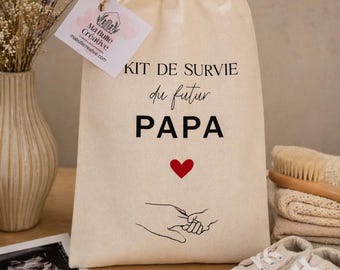 Kit de survie futur papa - Pochon naissance bébé – Cadeau annonce grossesse original – Sac coton personnalisé