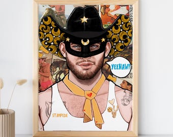 Orville Peck - Yeehaw! - Gay Vintage Cowboy - Collage - Orville Peck Druck - Cowboy Druckkunst - Gedrucktes Poster