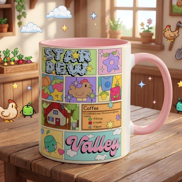 Mug Stardew Valley, mug à café, cadeau pour joueur, tasse à café pixel art, mug de jeu vidéo mignon