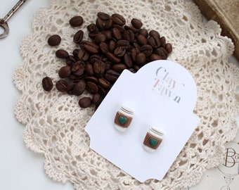 Coffee Lover Earrings | White and Green To-Go Coffee Cup  | Handmade in Canada