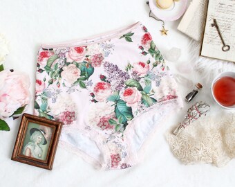 Vintage Floral 'Midsummer' Romantic Victorian-Inspired Romantic Boho Pink High Waist Panties