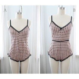 Sample Clearance Sale Taupe and Black Polkadot Romper with Lace Size Small image 1