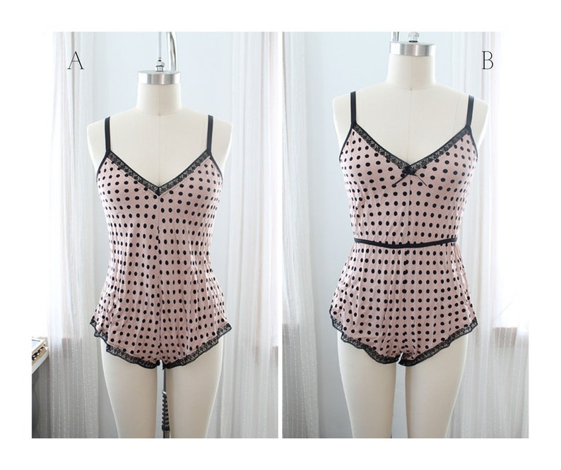 Sample Clearance Sale Taupe and Black Polkadot Romper with Lace Size Small image 1