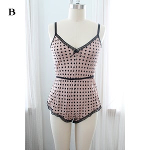 Sample Clearance Sale Taupe and Black Polkadot Romper with Lace Size Small Romper B