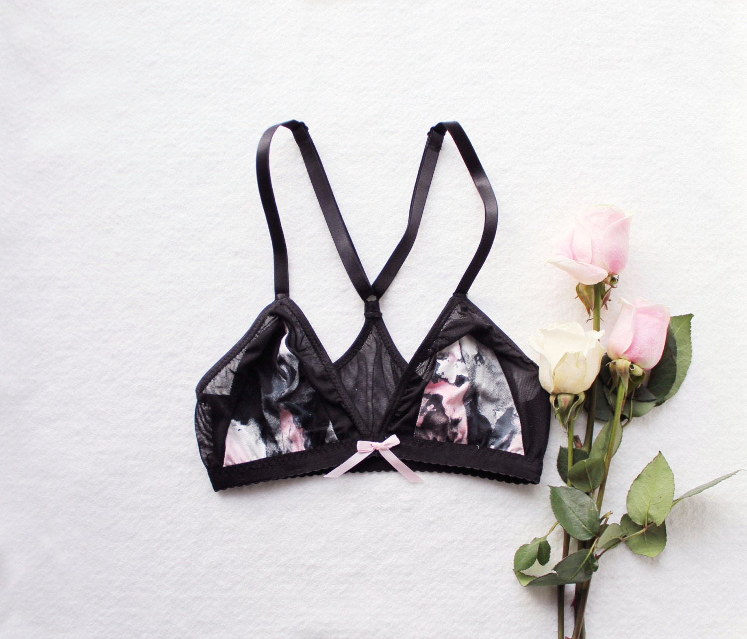 Sophia Modern Bralette in Abstract Pink Grey Black Floral and