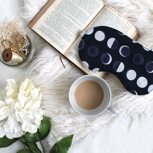 Navy Blue Lunar ' Phases' Astronomy Unisex Sleep Mask Handmade to Order image 1