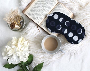 Navy Blue Lunar ' Phases' Astronomy Unisex Sleep Mask Handmade to Order