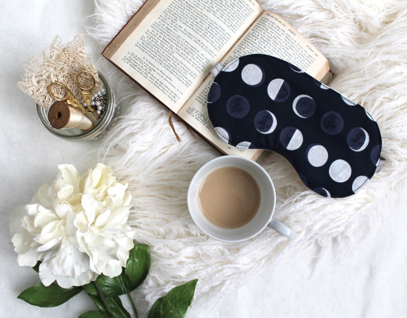 Navy Blue Lunar ' Phases' Astronomy Unisex Sleep Mask Handmade to Order image 1