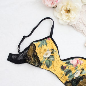 Yellow Floral 'honey' Bee Print With Black Lace - Etsy