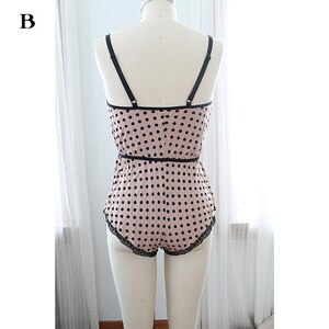 Sample Clearance Sale Taupe and Black Polkadot Romper with Lace Size Small image 7