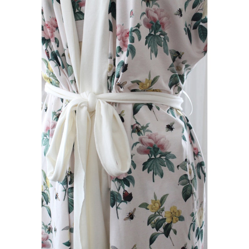 Beekeeper Robe Botanical Bee & Floral Kimono in Silk or Jersey Made in Canada image 3