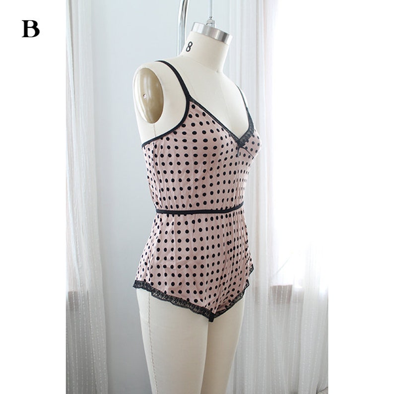 Sample Clearance Sale Taupe and Black Polkadot Romper with Lace Size Small image 6