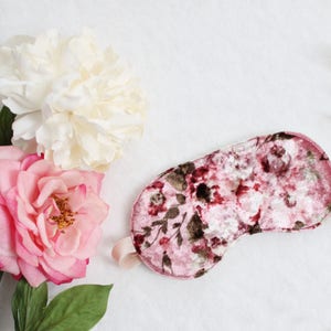 Crushed Velvet 'Cassia' Silky Dusty Rose Floral Sleep Mask Handmade Boudoir Gift image 4