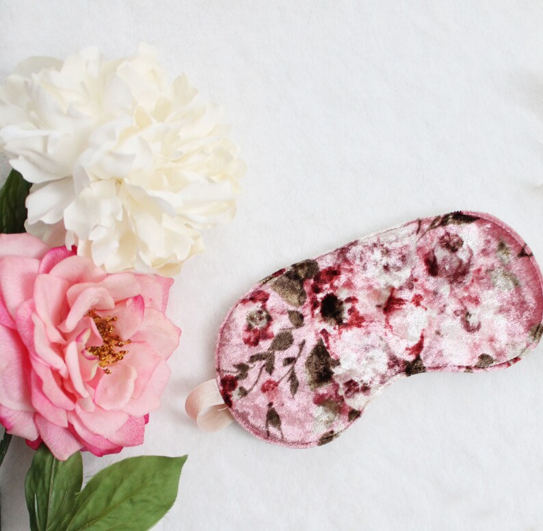 Crushed Velvet 'Cassia' Silky Dusty Rose Floral Sleep Mask Handmade Boudoir Gift image 4