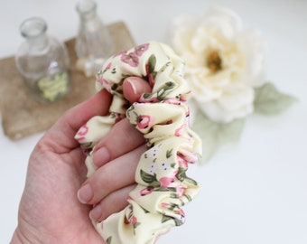 100% Silk Scrunchie | Buttercup Yellow Floral | Pretty Cottagecore Hair Accessory