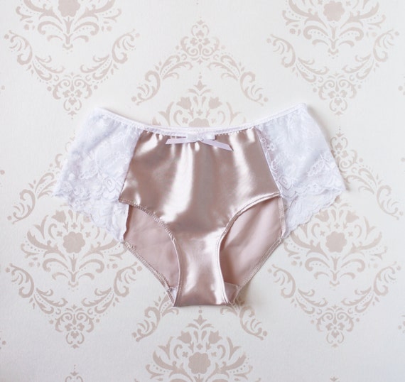 Items similar to Delicate 'Ballet' Pink Satin Panties with White Lace