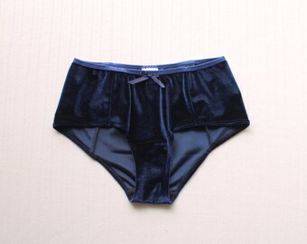Velvet Panties 'Midnight' Dark Navy Blue Hipter Boyleg Panties Handmade Lingerie Ready to Ship