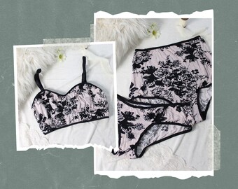 Blush and Black Floral Longline Lingerie CLEARANCE Small - Large