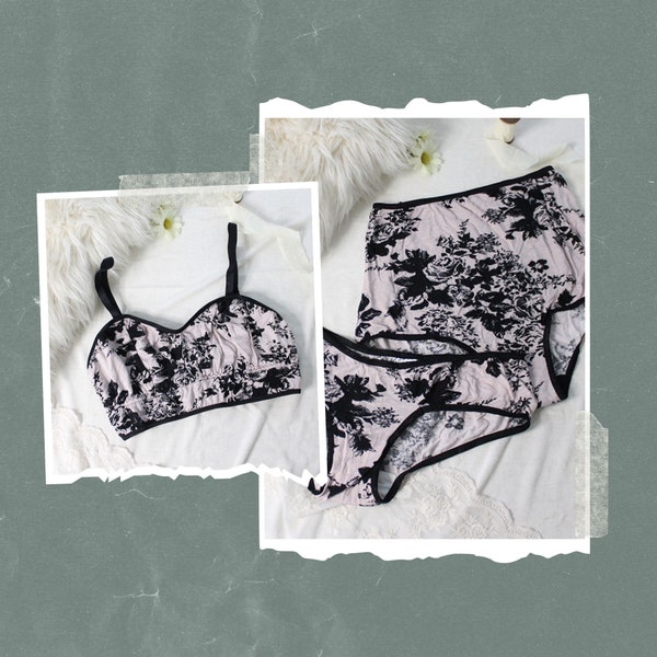 Blush and Black Floral Longline Lingerie CLEARANCE Small - Large