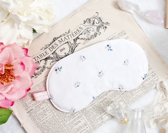 Dainty Peach Pink & Blue Floral 'Vervain' Cotton Sleep Mask Handmade to Order
