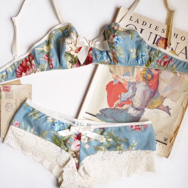 Floral Flannel Lingerie Set Perfect for Winter Handmade to Order