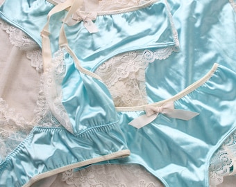 Clearance Blue and White Satin and Lace Vintage Style Lingerie