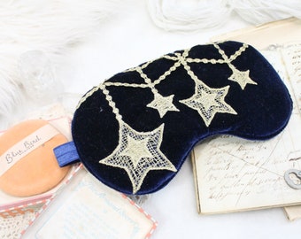 Velvet Sleep Mask | Celestial Navy Blindfold with Gold Stars | Made in Canada