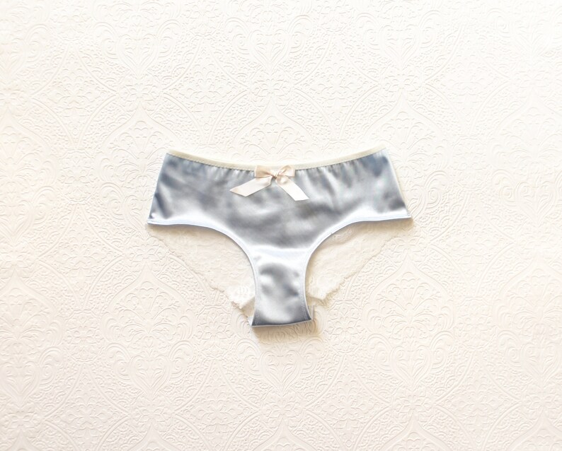 Something Blue 'Sky' Satin and Lace Brazilian Panties Handmade to Order