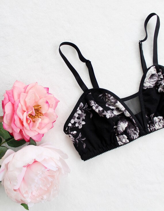 Floral Bra 'Prism' with Sheer Mesh Geometric Detail | Etsy