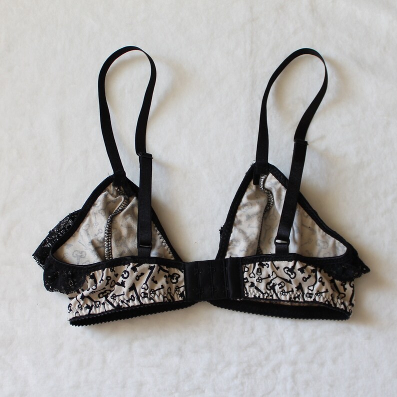 Sale Lock and Key Cotton and Lace Triangle Bra S/M OOAK Etsy