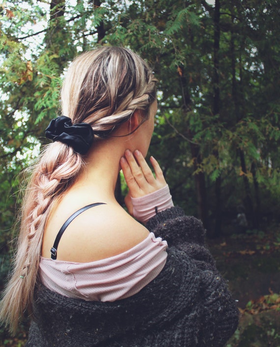 Luxury Silk Scrunchie In Basic Black Natural Hair Tie Etsy
