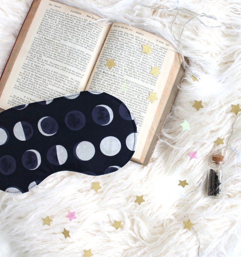 Navy Blue Lunar ' Phases' Astronomy Unisex Sleep Mask Handmade to Order image 4