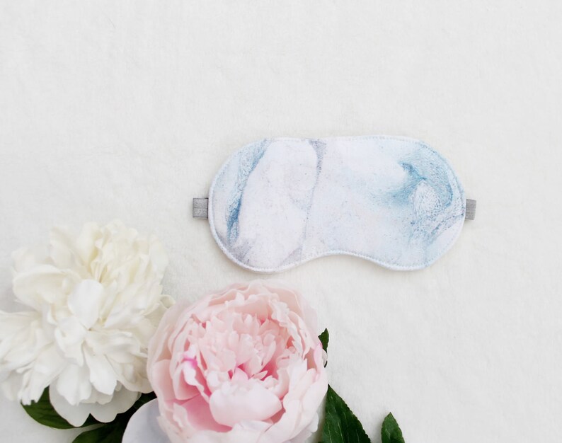 Cotton 'Marble' Sateen Sleep Mask in White Blue and Rose image 4