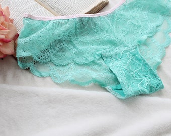 Aqua Mint Lace Hipster Panties CLEARANCE Medium/Large