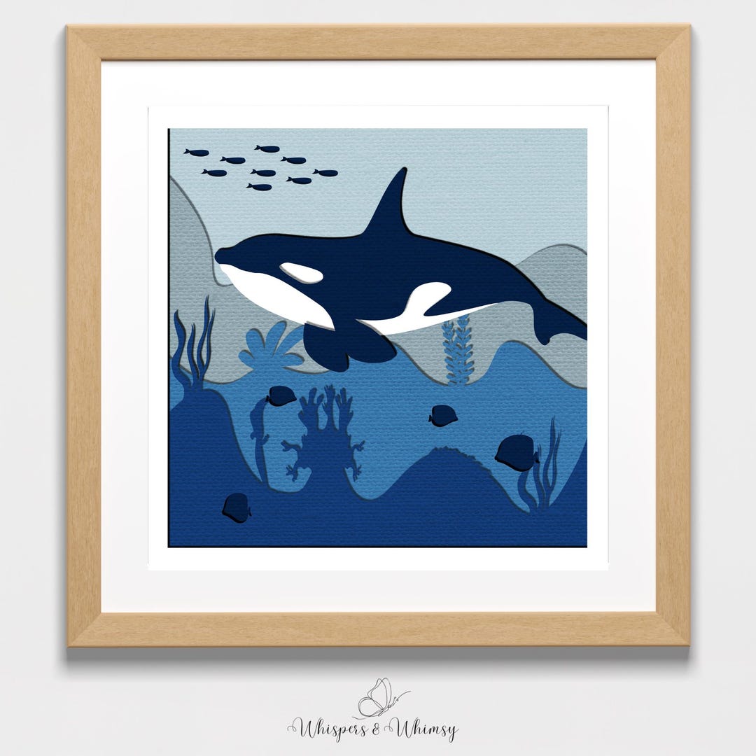 Killer Whale Shadow Box SVG | Orca 3D Ocean Paper Light Box Template ...